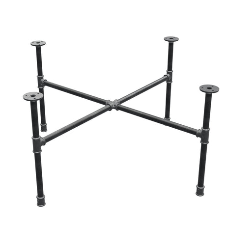Podstawa stolika kawowego z żeliwa w stylu industrialnym, nogi krzyżowe, 88 × 88 cm, wysokość 42 cm, ujęcie trzy czwarte