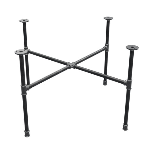 Podstawa stolika kawowego z żeliwa w stylu industrialnym, nogi krzyżowe, 88 × 88 cm, wysokość 52 cm, ujęcie trzy czwarte