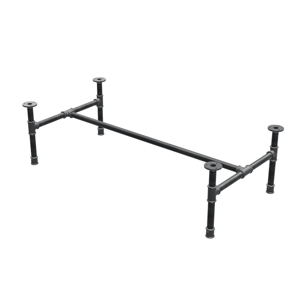 Industrialna podstawa stolika kawowego z żeliwa, w kształcie H, 111 × 55 cm, wysokość 32 cm, ujęcie 3/4