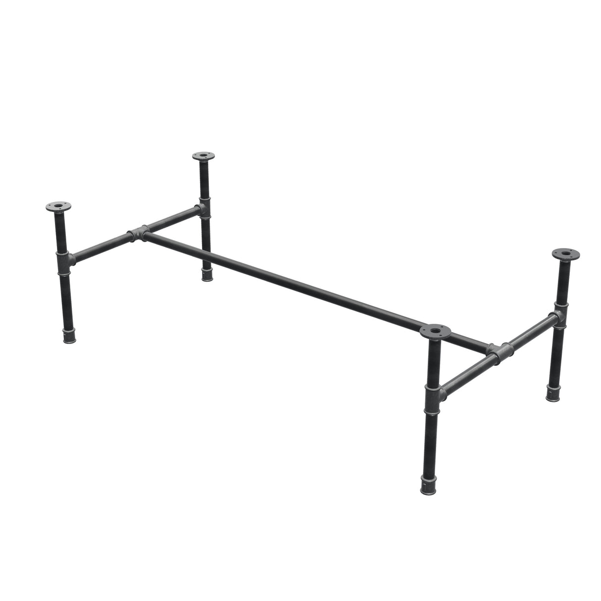 Industrialna podstawa stolika kawowego z żeliwa, w kształcie H, 131 × 65 cm, wysokość 42 cm, ujęcie 3/4