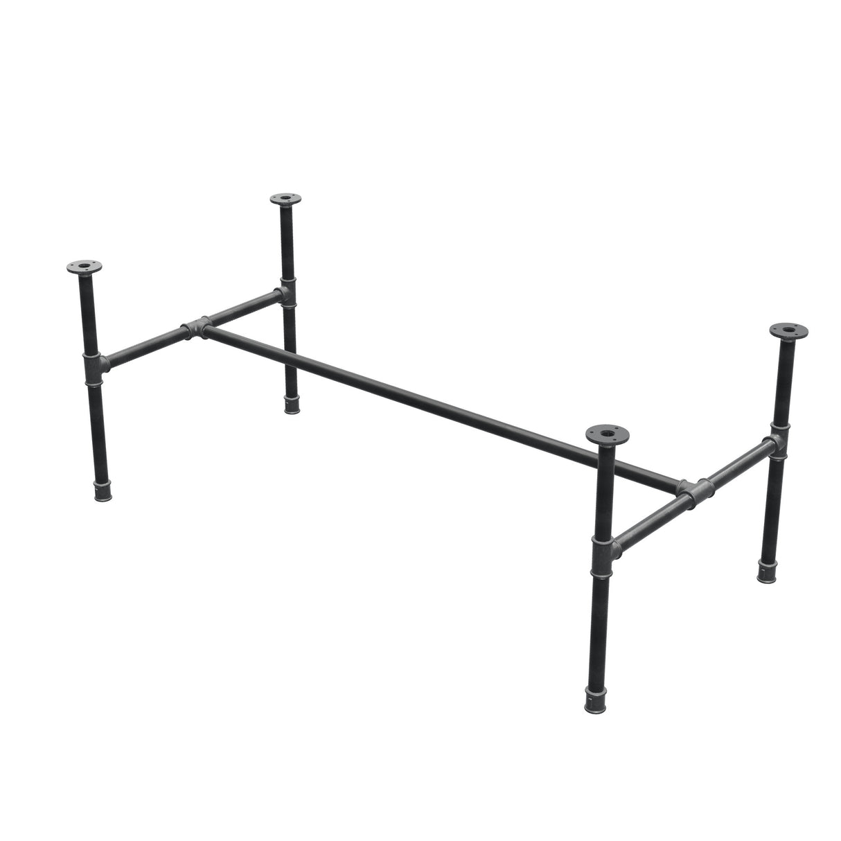 Industrialna podstawa stolika kawowego z żeliwa, w kształcie H, 131 × 65 cm, wysokość 52 cm, ujęcie 3/4