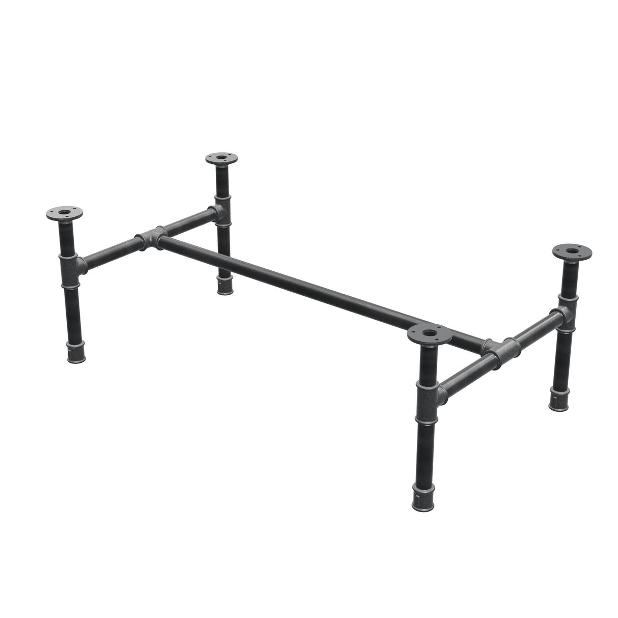 Industrialna podstawa stolika kawowego z żeliwa, w kształcie H, 91 × 51 cm, wysokość 32 cm, ujęcie 3/4