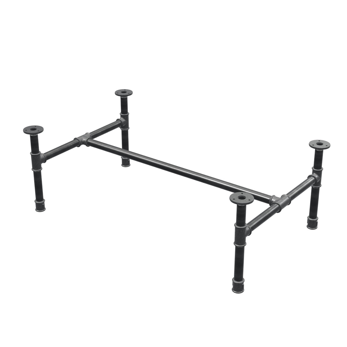 Industrialna podstawa stolika kawowego z żeliwa, w kształcie H, 91 × 55 cm, wysokość 32 cm, ujęcie 3/4