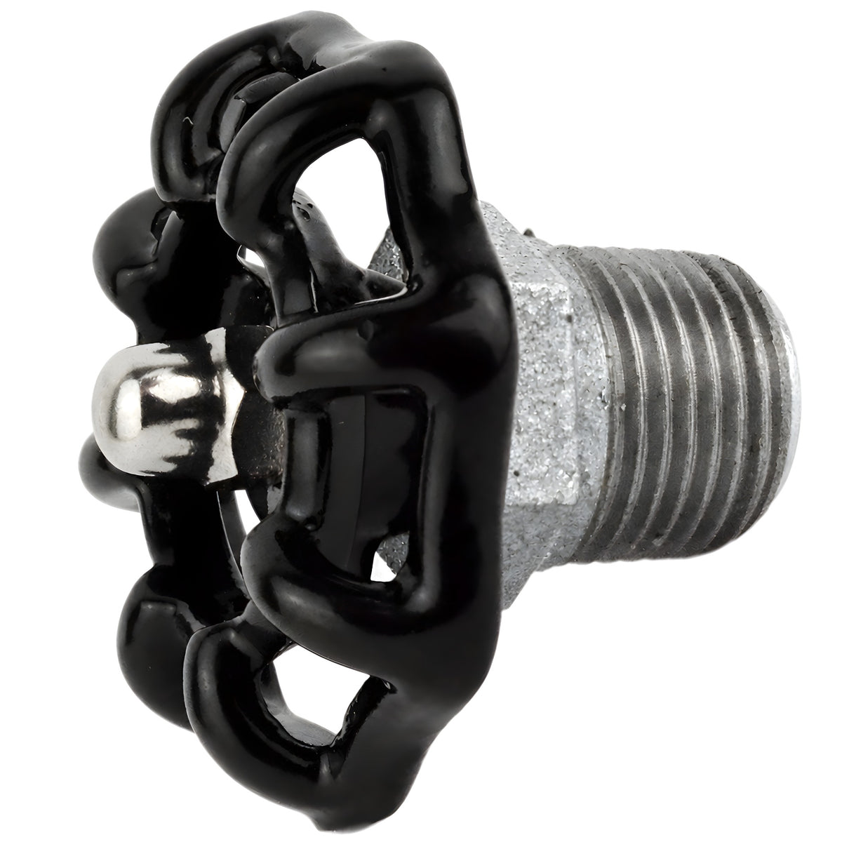 Czarne pokrętło 52 mm na półnyplu, 1/2'' z nakrętką ze stali nierdzewnej, złączka z żeliwa ocynkowanego