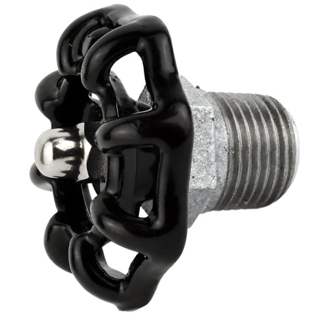 Czarne pokrętło 52 mm na półnyplu, 1/2'' z nakrętką ze stali nierdzewnej, złączka z żeliwa ocynkowanego