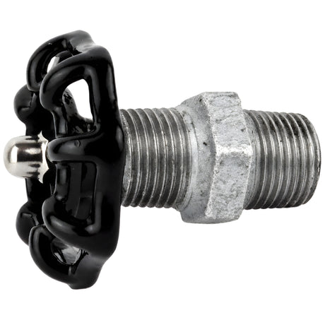Czarne pokrętło 52 mm na nyplu, 1/2'' z nakrętką ze stali nierdzewnej, złączka z żeliwa ocynkowanego
