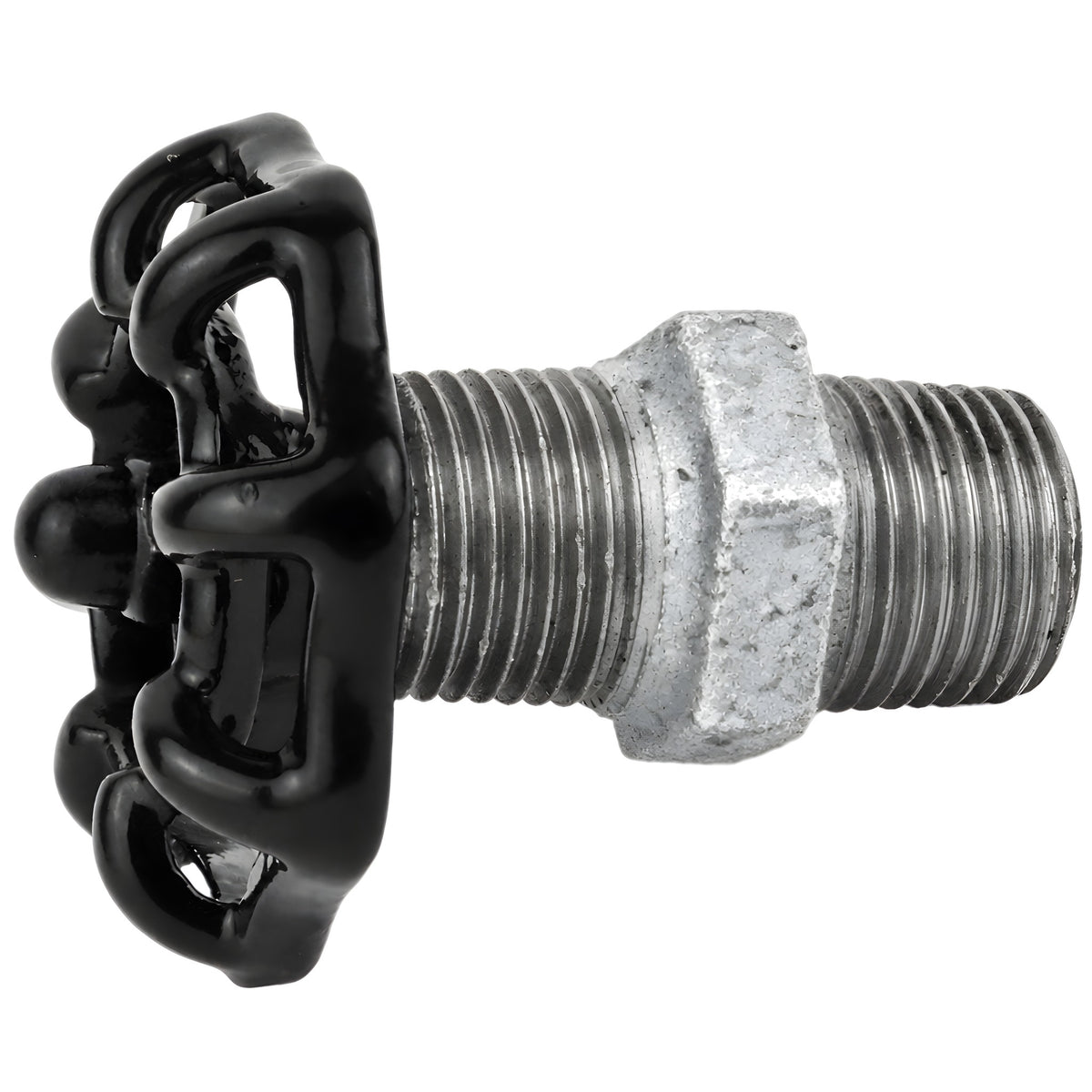 Czarne pokrętło 52 mm na nyplu, 1/2'' z czarną nakrętką, złączka z żeliwa ocynkowanego
