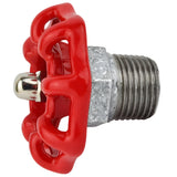 Czerwone pokrętło 52 mm na półnyplu, 1/2'' z nakrętką ze stali nierdzewnej, złączka z żeliwa ocynkowanego