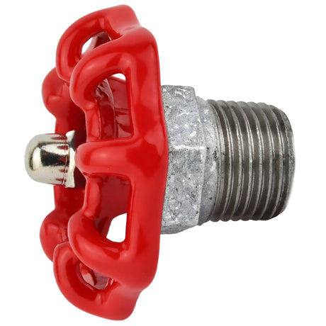 Czerwone pokrętło 52 mm na półnyplu, 1/2'' z nakrętką ze stali nierdzewnej, złączka z żeliwa ocynkowanego