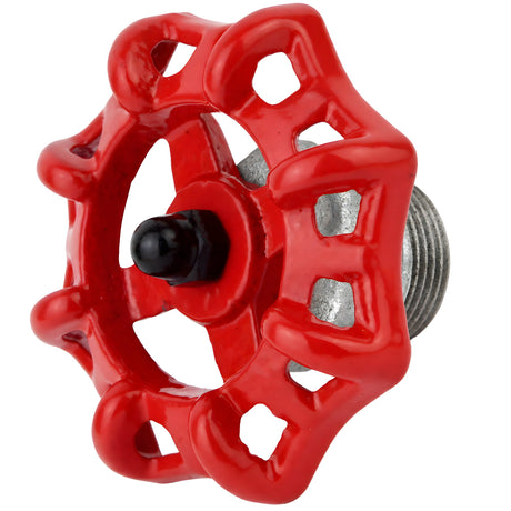 Czerwone pokrętło 72 mm na półnyplu, 1/2'' z czarną nakrętką, złączka z żeliwa ocynkowanego