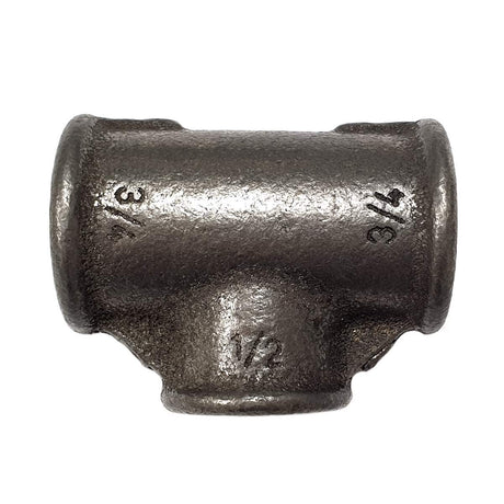 Raccord Té réduit fonte noire Fem/Fem/Fem (20X27)-(15X21)-(20X27)